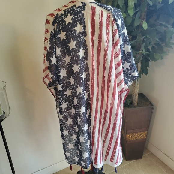 NEW American Flag Short Sleeve Kimono Wrap - Picture 11 of 12